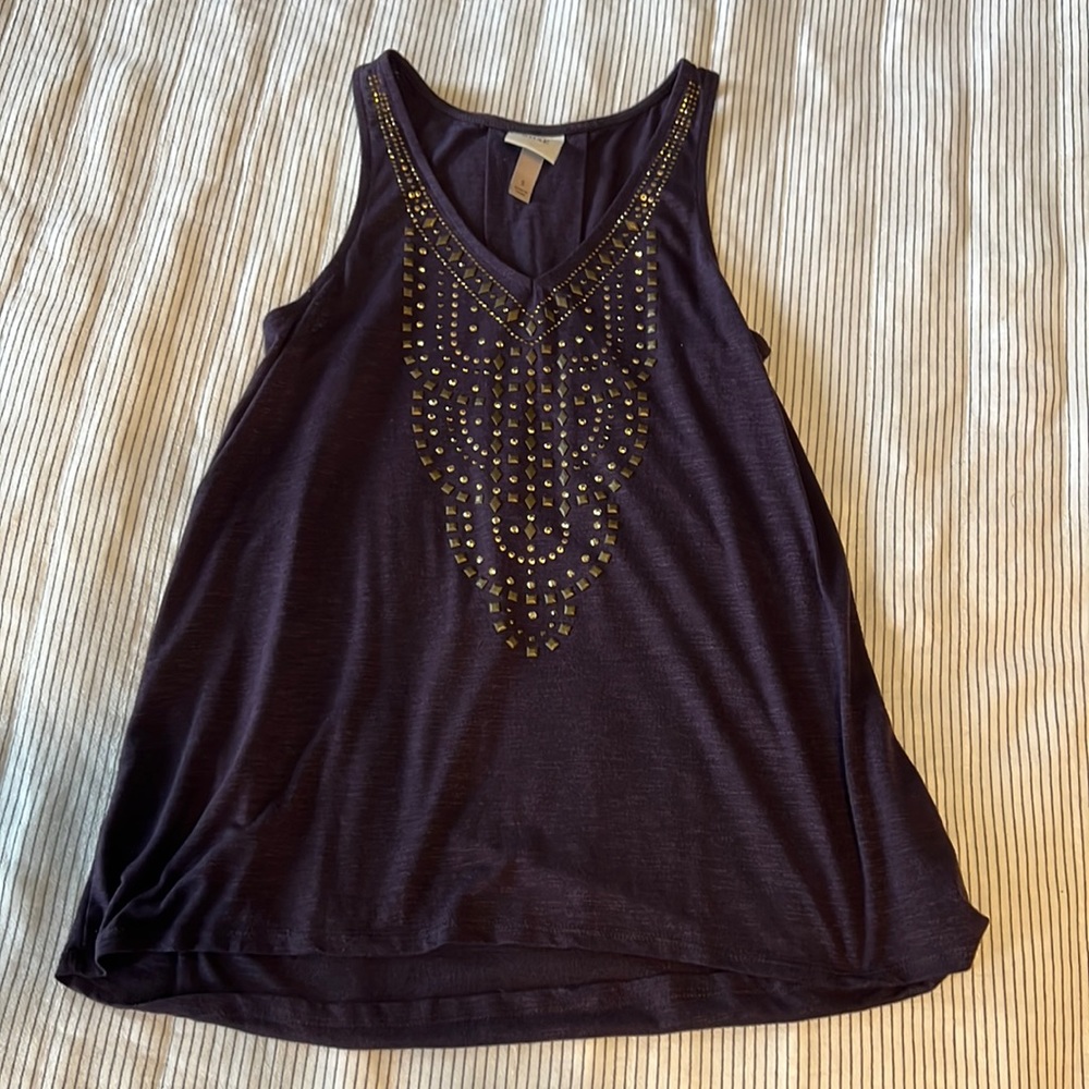 Knox Rose purple with gold design flowy tank top